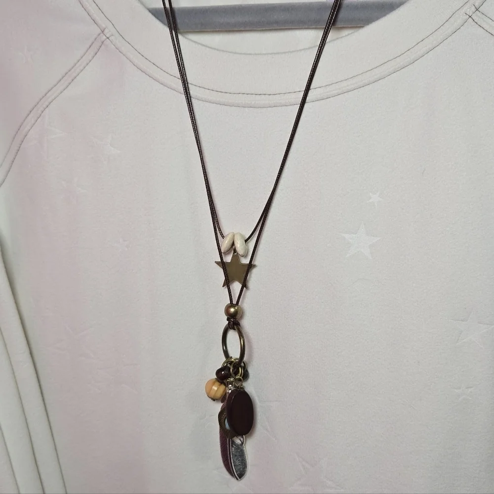 Layered Boho Necklace Feather Turquoise Wood Star Western Southwestern Charms